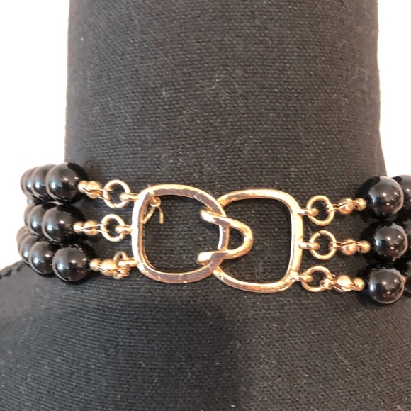 Three Strand Black Bead Necklace - Picture 3 of 4